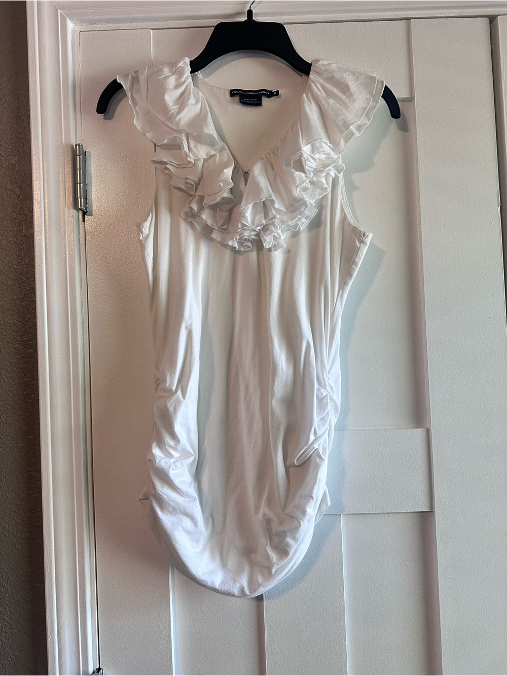 Ralph Lauren White Ruffled V-Neck Tank Top